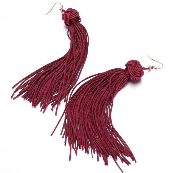 NEW Long Red Tassel Dangle Earring - Picture 2 of 6